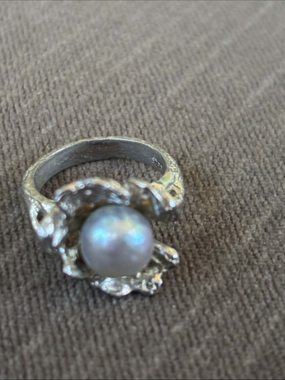 .925 BLUE PEARL RING Real solid Sterling Silver Fine Jewelry Brutalist Vtg 1970s